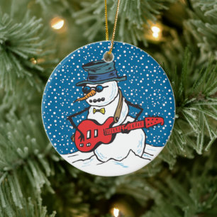 Snowman die zonnebrillen en Pet draagt gitaar Keramisch Ornament