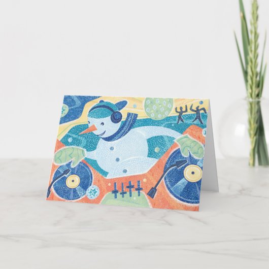 Snowman DJ Kerstfeest Feestdagen Kaart (Voorkant)