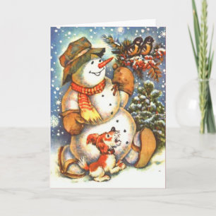 Snowman & Dog Feestdagen Kaart