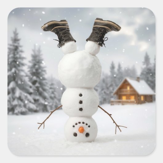 Snowman Doing a Headstand  Vierkante Sticker (Voorkant)