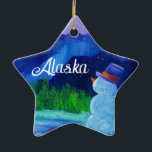 Snowman Dreams Céramique STAR Ornement avec ALASKA<br><div class="desc">Célébration des neigeurs de l'Alaska</div>