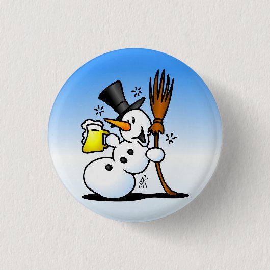 Snowman drink bier ronde button 3,2 cm (Voorkant)
