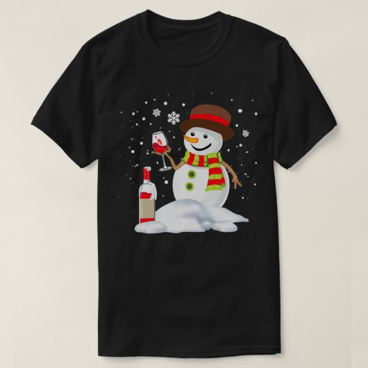 Snowman Drink Red Wine Funny Partner Matching C T-shirt (Design voorkant)