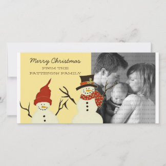Snowman Duo Carte photo de vacances, Jaune