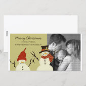 Snowman Duo Carte photo de vacances, Sage (Devant / Derrière)