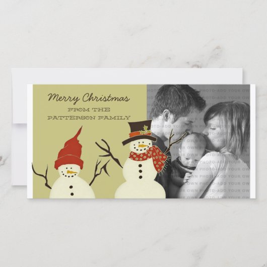 Snowman Duo Carte photo de vacances, Sage (Devant)