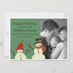 Snowman Duo Holiday Flat Kaart, Groen Feestdagenkaart