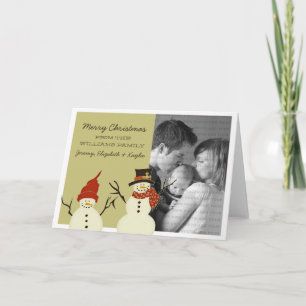Snowman Duo Holiday Kaart, Sage Feestdagen Kaart