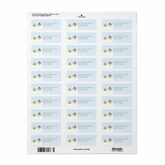 Snowman en Adresetiketten met kerstbomen Etiket (Full Sheet)