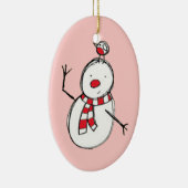 Snowman en Bird Ceramic Ornament (Rechts)