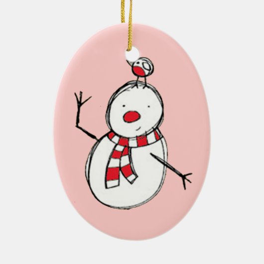 Snowman en Bird Ceramic Ornament (Achterkant)