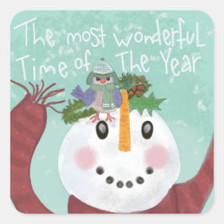 Snowman en Bird Vierkante Sticker