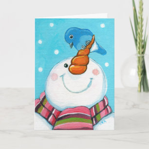 Snowman en Bluebird kerstkaart Feestdagen Kaart