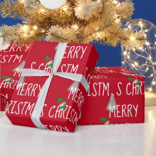 Snowman en Boom met vrolijk kerstfeest Cadeaupapier