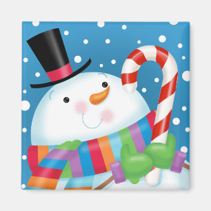 Snowman en Candy Cane magnet Magneet