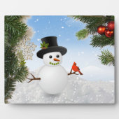 Snowman en Cardinaal Bird Plaque Fotoplaat (Voorkant)