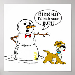 Snowman en Dog Funny Cartoon Poster