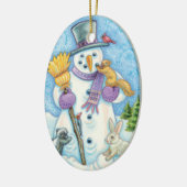 Snowman en Friends Retro Kerstmis Keramisch Ornament (Links)