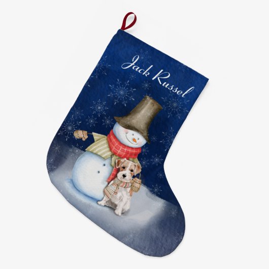 Snowman en hond - Jack Russell Terrier Grote Kerstsok (Voorkant (Hangend))