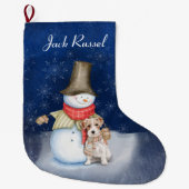Snowman en hond - Jack Russell Terrier Grote Kerstsok (Voorkant)