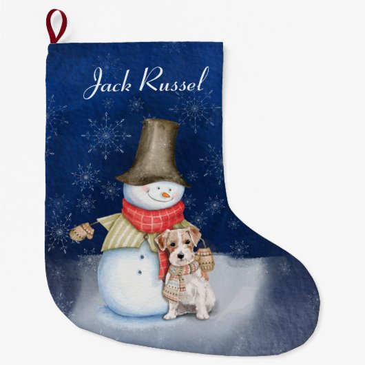 Snowman en hond - Jack Russell Terrier Grote Kerstsok (Voorkant)
