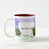 Snowman en kerstbomen 2-foto-Lijst Tweekleurige Koffiemok (Links)