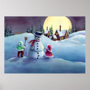 SNOWMAN EN KINDEREN van SHARON SHARPE Poster