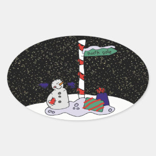 Snowman en Noordpool - Ovale Sticker