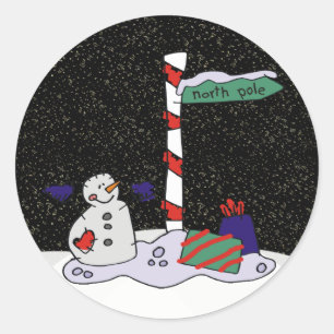 Snowman en Noordpool - Ronde Sticker