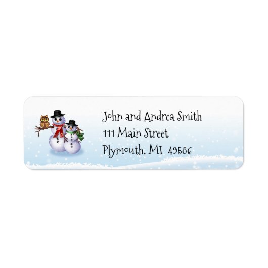 Snowman en Owl Adres Label (Voorkant)