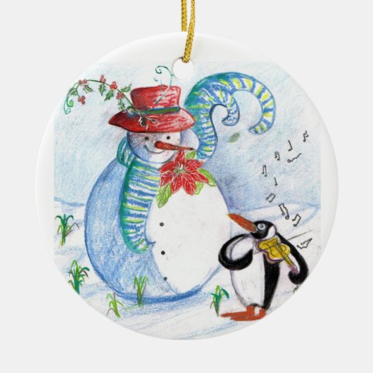 SNOWMAN EN PENGUIN WINTERSERENADE KERAMISCH ORNAMENT (Voorkant)