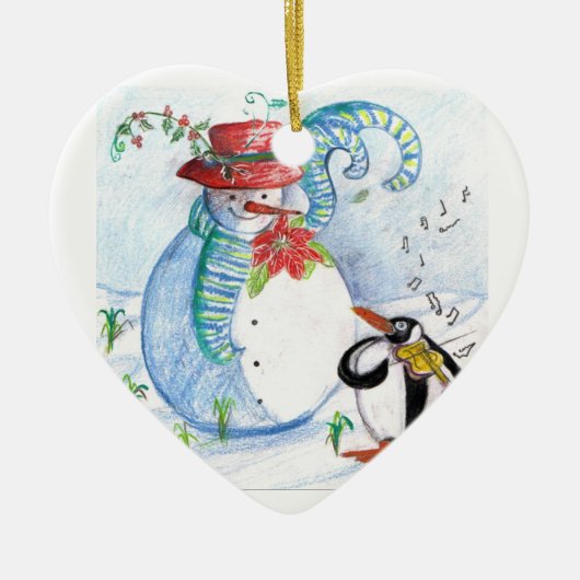 SNOWMAN EN PENGUIN WINTERSERENADE KERAMISCH ORNAMENT (Voorkant)