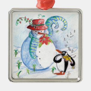 SNOWMAN EN PENGUIN WINTERSERENADE METALEN ORNAMENT