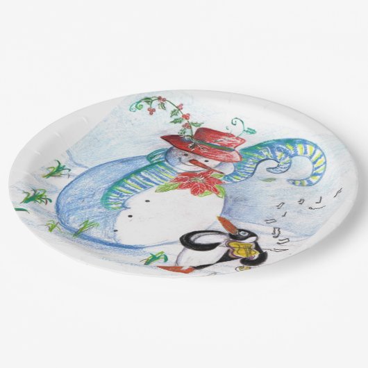 SNOWMAN EN PENGUIN WINTERSERENADE PAPIEREN BORDJE (Gekanteld)