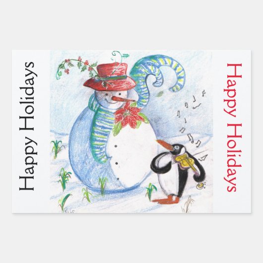 SNOWMAN EN PENGUIN'S SERENADE-kerstwrapping Inpakpapier Vel (Voorkant)