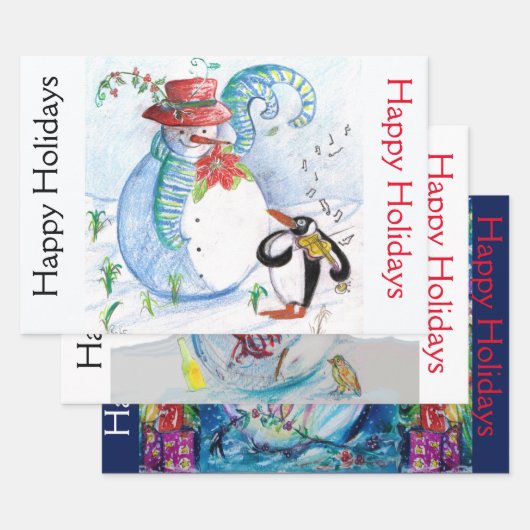 SNOWMAN EN PENGUIN'S SERENADE-kerstwrapping Inpakpapier Vel (Set)