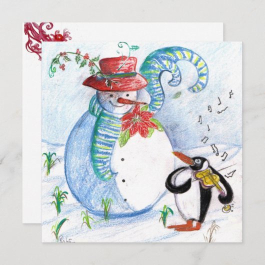 SNOWMAN EN PENGUIN'S WINTER SERENADE FEESTDAGENKAART (Voorkant / Achterkant)