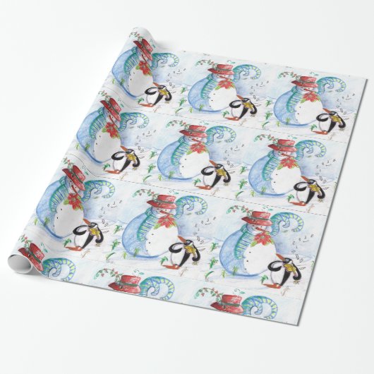 SNOWMAN EN PENGUIN'S WINTERSERENADE-Kerstmis SNELL Cadeaupapier (Uitgerold)