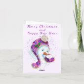Snowman En rose violet Casquette Carte de Noël (Dos)