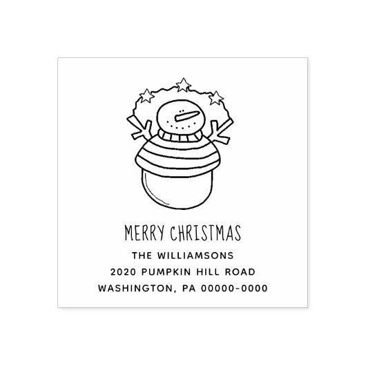 Snowman en Sars Editable Address Merry Kerstmis Rubberstempel (Afrduk)