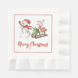 Snowman en Sled-kerstpapier Napkins Servet