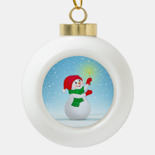 Snowman en sneeuwvlokken met kerst keramische bal ornament