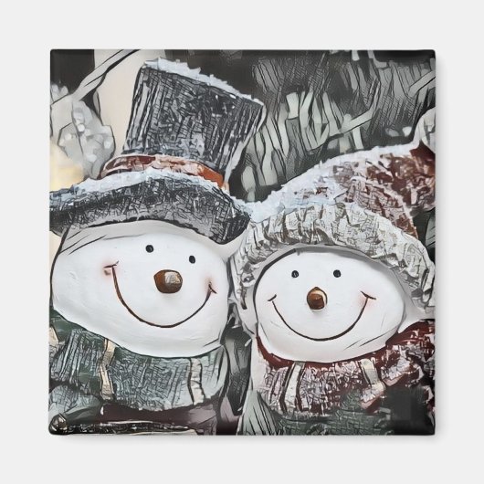 Snowman en Sneeuwvrouw tekenen Magneet (Voorkant)