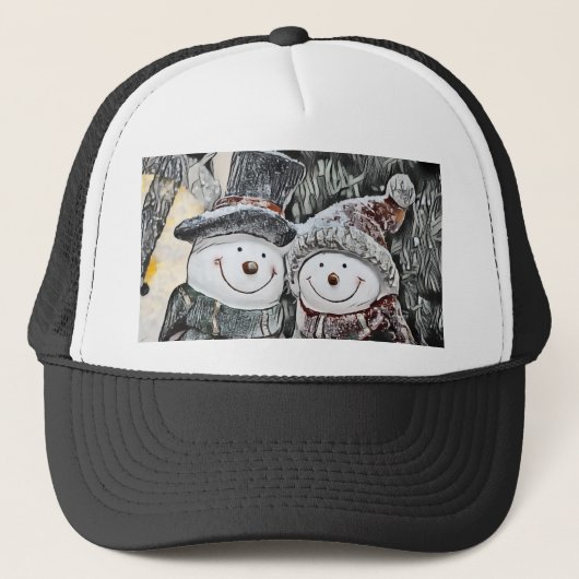 Snowman en Sneeuwvrouw tekenen Trucker Pet (Voorkant)