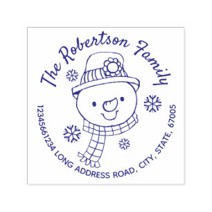 Snowman en Snowflakes, adres kerstmis Zelfinktende Stempel