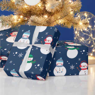 Snowman en Snowflakes Blue Pattern Cadeaupapier
