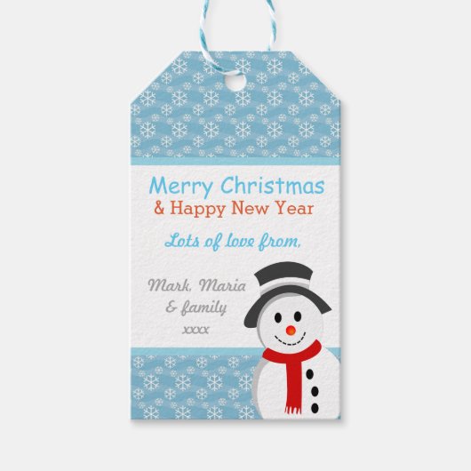 Snowman en Snowflakes Cadeaulabel (Voorkant)