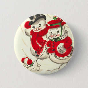 Snowman en Snowoman Round Button