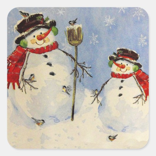 Snowman en Son Vierkante Sticker (Voorkant)