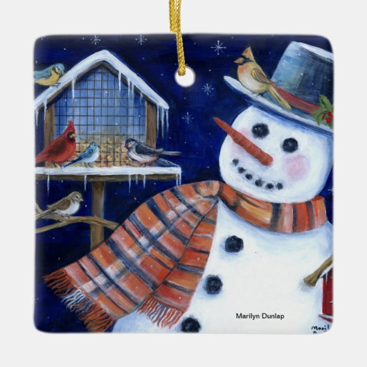 Snowman en Voedervoeder Keramisch Ornament (Voorkant)